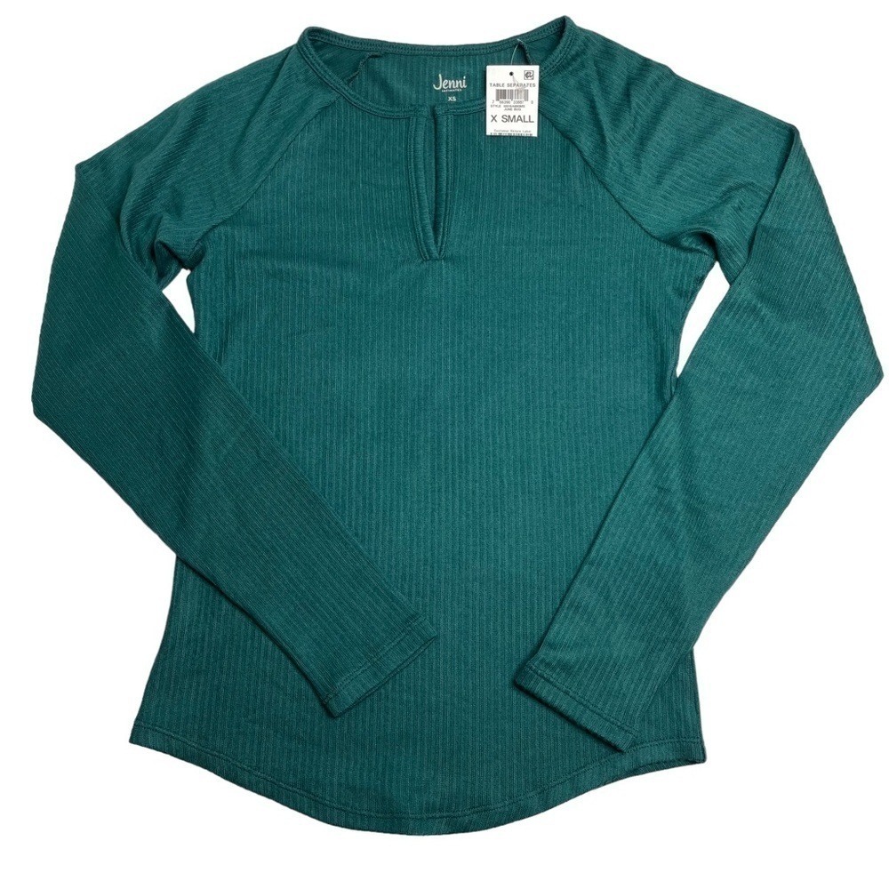 Jenni Split Neck Ribbed Pajama Top Bundle of 2 June Bug Dark Green XS - Picture 3 of 6